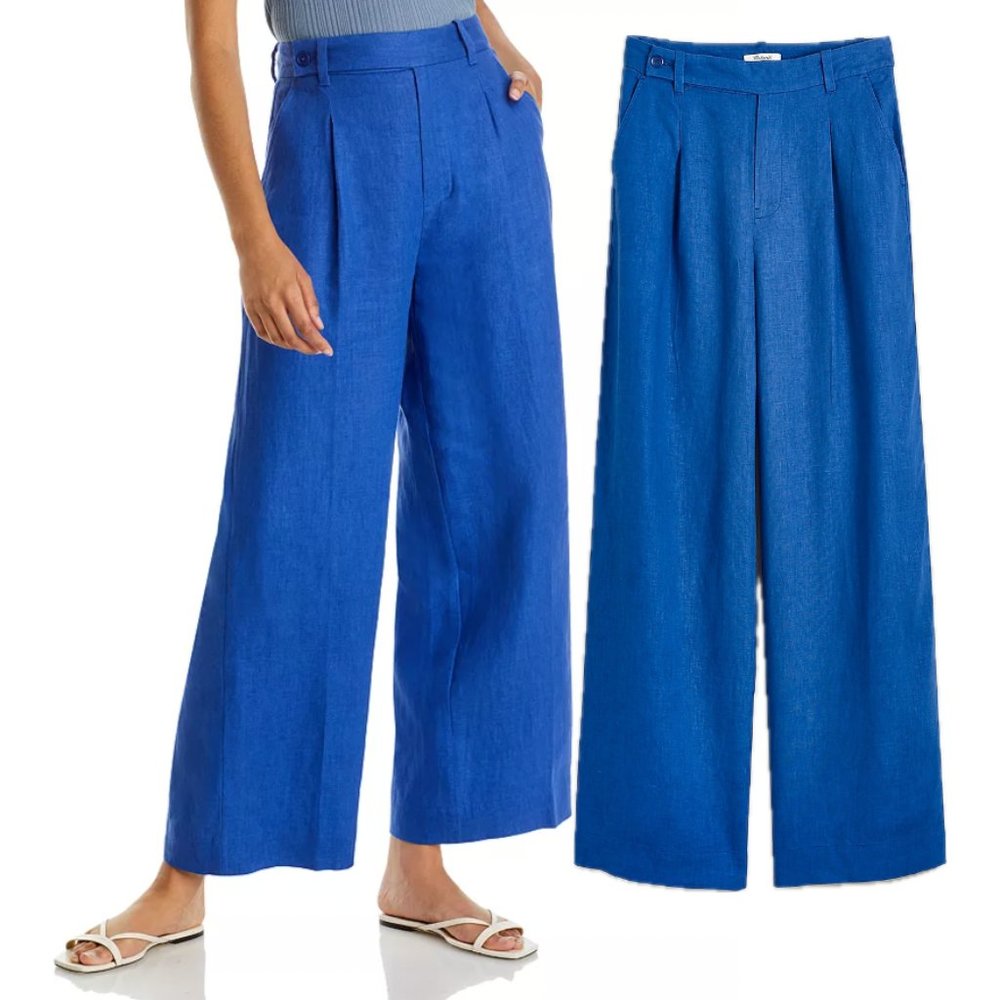 Madewell The Harlow Wide-Leg Linen Pants (Bluestone)